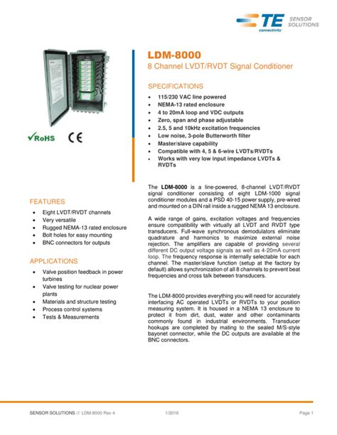 LVDT and RVDT Signal Conditioners Specifications .